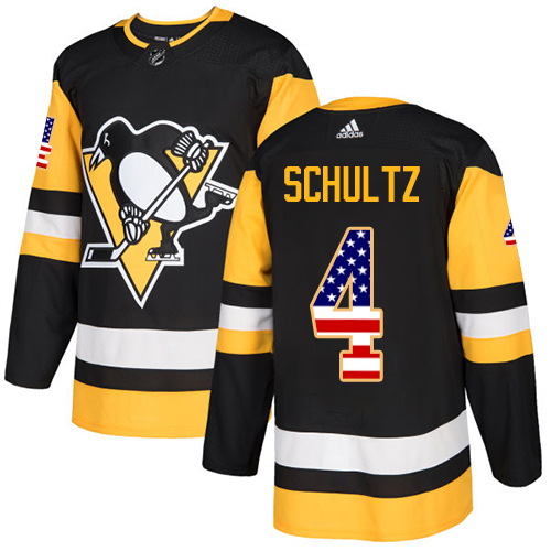 Adidas Penguins #4 Justin Schultz Black Home Authentic USA Flag Stitched NHL Jersey - Click Image to Close